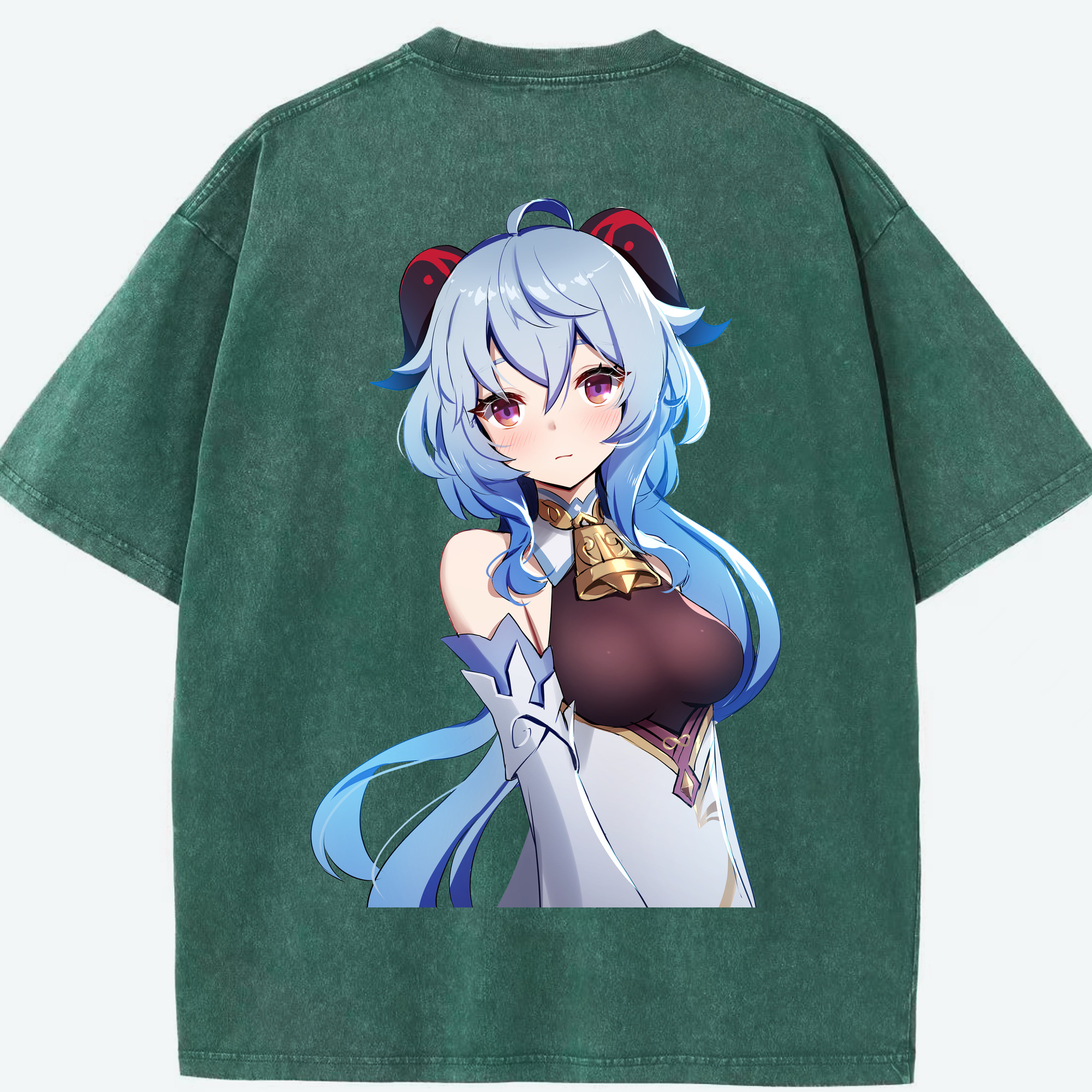 げんし神 甘雨 かんう genshin Ganyu 綿100% ヴィンテージ風 半袖Tシャツ（背面プリント）